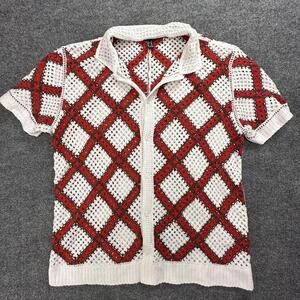 Forever 21 Men's XL Red and White Crochet Knit Shirt #151